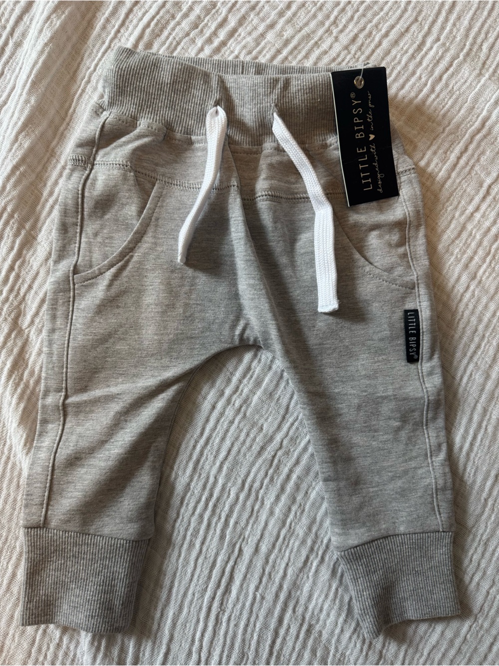 Little Bipsy Heather Grey Kids Jogger Pants with White Drawstring